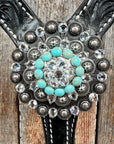 Black Floral Turquoise - Clear Browband / Breastcollar Tack Set