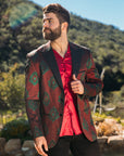 Men's Double Button Burgundy Woven Printed Blazer