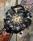Flower Power Black - Champagne Browband/One Ear Headstall & Breastcollar Tack Set