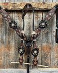 Flower Power Black - Champagne Browband/One Ear Headstall & Breastcollar Tack Set