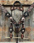 Flower Power Black - Champagne Browband/One Ear Headstall & Breastcollar Tack Set