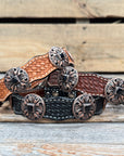 Leather Dog Collar With Black Fleur De Lis Conchos 12" to 22" W241 -DC73