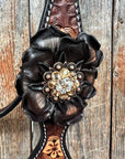 Flower Power Black - Champagne Browband/One Ear Headstall & Breastcollar Tack Set