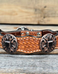 Leather Dog Collar With Black Fleur De Lis Conchos 12" to 22" W241 -DC73