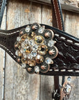 Dark Oil Basketweave Champagne - Clear Browband/One Ear Tack Set