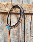 Two Tone Floral Triangle Antique Silver Turquoise Browband/One Ear - Triangle/Gladiator Breastcollar Tack Set