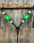 Dark Oil Basketweave Neon Green - AB Browband/One Ear Tack Set
