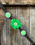 Dark Oil Basketweave Neon Green - AB Browband/One Ear Tack Set