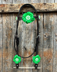 Dark Oil Basketweave Neon Green - AB Browband/One Ear Tack Set