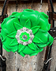 Dark Oil Basketweave Neon Green - AB Browband/One Ear Tack Set