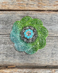 Blue and Green Flower Rhinestone Rosette - Assorted Conchos