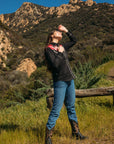 Ladies Cotton Black Embroidery Western Shirt With Suede