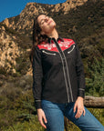 Ladies Cotton Black Embroidery Western Shirt With Suede