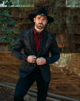 Men's Double Button Rhinestone Black Blazer