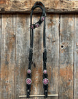 Black Floral Fuchsia Browband / One Ear Tack Set