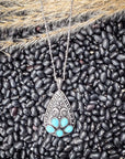 Jessamina Western Filigree Teardrop Aqu Stone Fashion Necklace Set