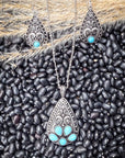 Jessamina Western Filigree Teardrop Aqu Stone Fashion Necklace Set