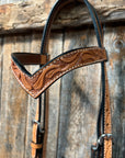 Floral V Browband Light Oil Headstall / Bridle