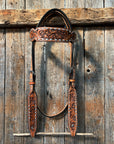 Light Oil Floral Tooled Silver Buckstitching & Dots Browband Headstall / Bridle