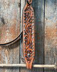 Light Oil Floral Tooled Silver Buckstitching & Dots Browband Headstall / Bridle