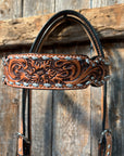 Light Oil Floral Tooled Silver Buckstitching & Dots Browband Headstall / Bridle