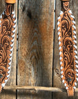 Light Oil Floral Tooled with White Whipstitch One Ear Headstall / Bridle