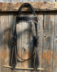 Dark Oil Basketweave Buckstitch Tooled Browband Headstall / Bridle