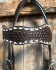 Dark Oil Basketweave Buckstitch Tooled Browband Headstall / Bridle