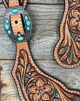Floral Teal Dot Antique Silver Turquoise Spur Straps