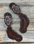 Dark Oil Whipstitch Copper Flower Spur Straps - Copper Flower