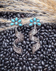 The Desert Bloom Spirals – Filigree & Aqua Flower Fashion Earrings