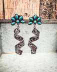 The Desert Bloom Spirals – Filigree & Aqua Flower Fashion Earrings