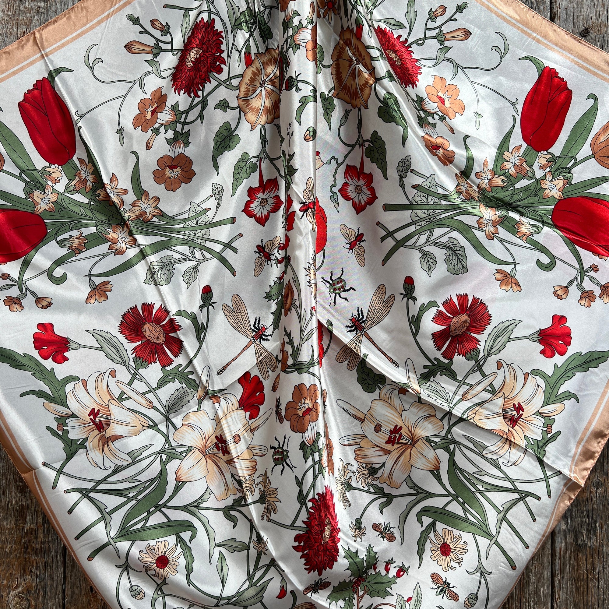 35X35" Peach and Cream Tulips and Lilies Wild Rag / Scarf WR1012