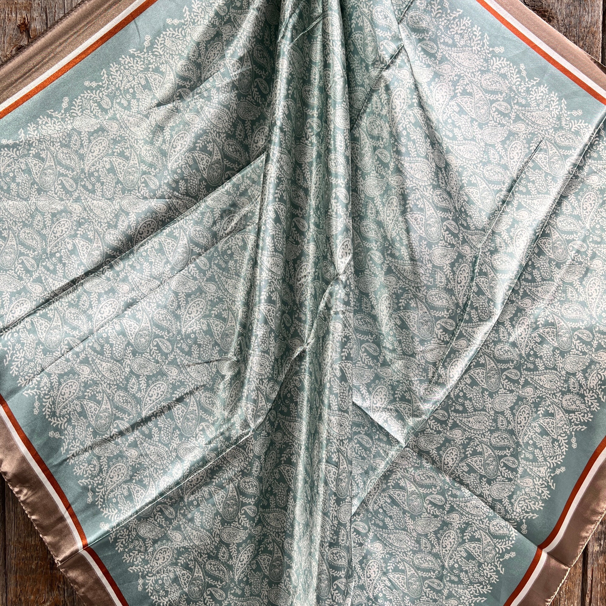 35X35"  Seafoam & Cream Paisley Wild Rag / Scarf WR3410