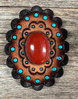 Leather Rosette Dark Oil Edges with Rust Cabochon Western Concho R104CABRU