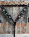 Dark Oil Honeycomb Copper Dot Copper and Fern Browband / Breastcollar Tack Set