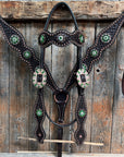Dark Oil Honeycomb Copper Dot Copper and Fern Browband / Breastcollar Tack Set
