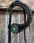 Dark Oil Honeycomb Copper Dot Copper and Fern Browband / Breastcollar Tack Set