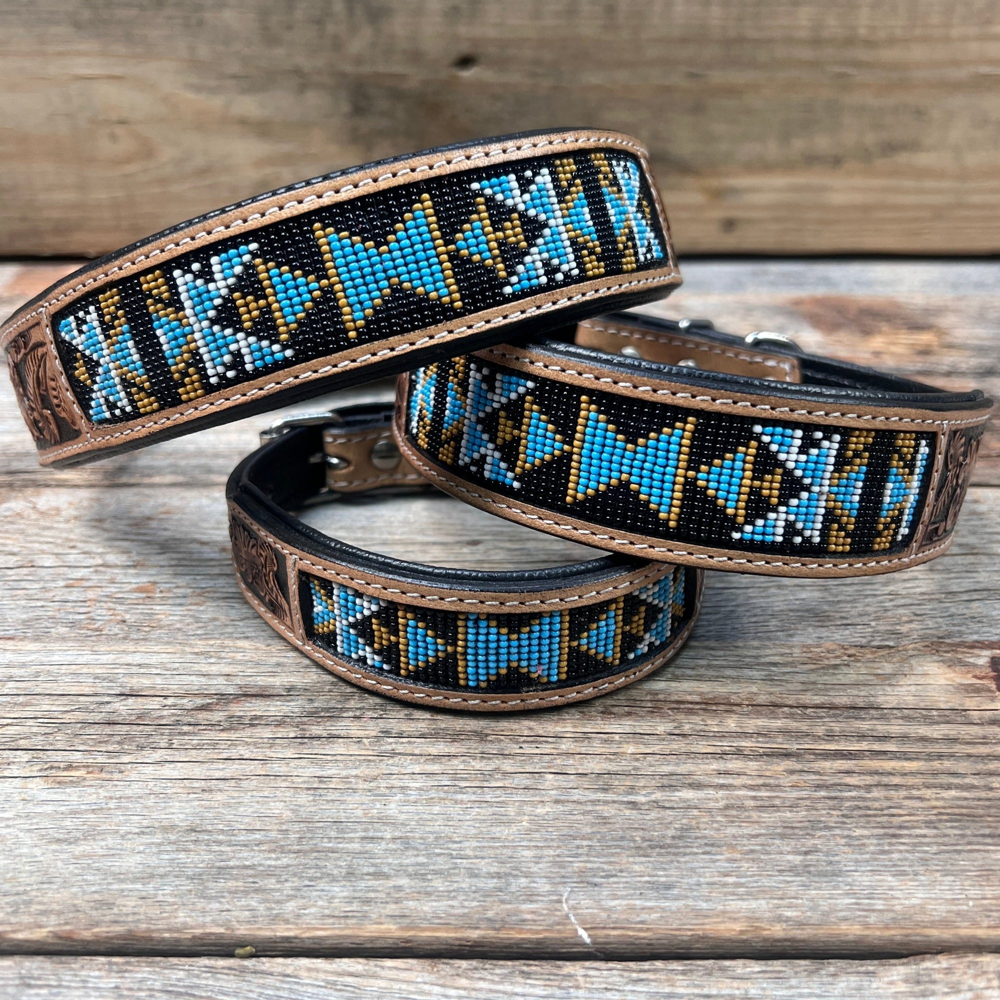 Blue and Black Beaded Dog Collar