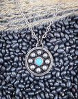 Lareda Round Concho Pendant with Aqua Stone Fashion Necklace