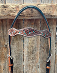 Medium Oil Floral and Teal Dot Browband / One Ear Headstall and Breastcollar Tack Sets