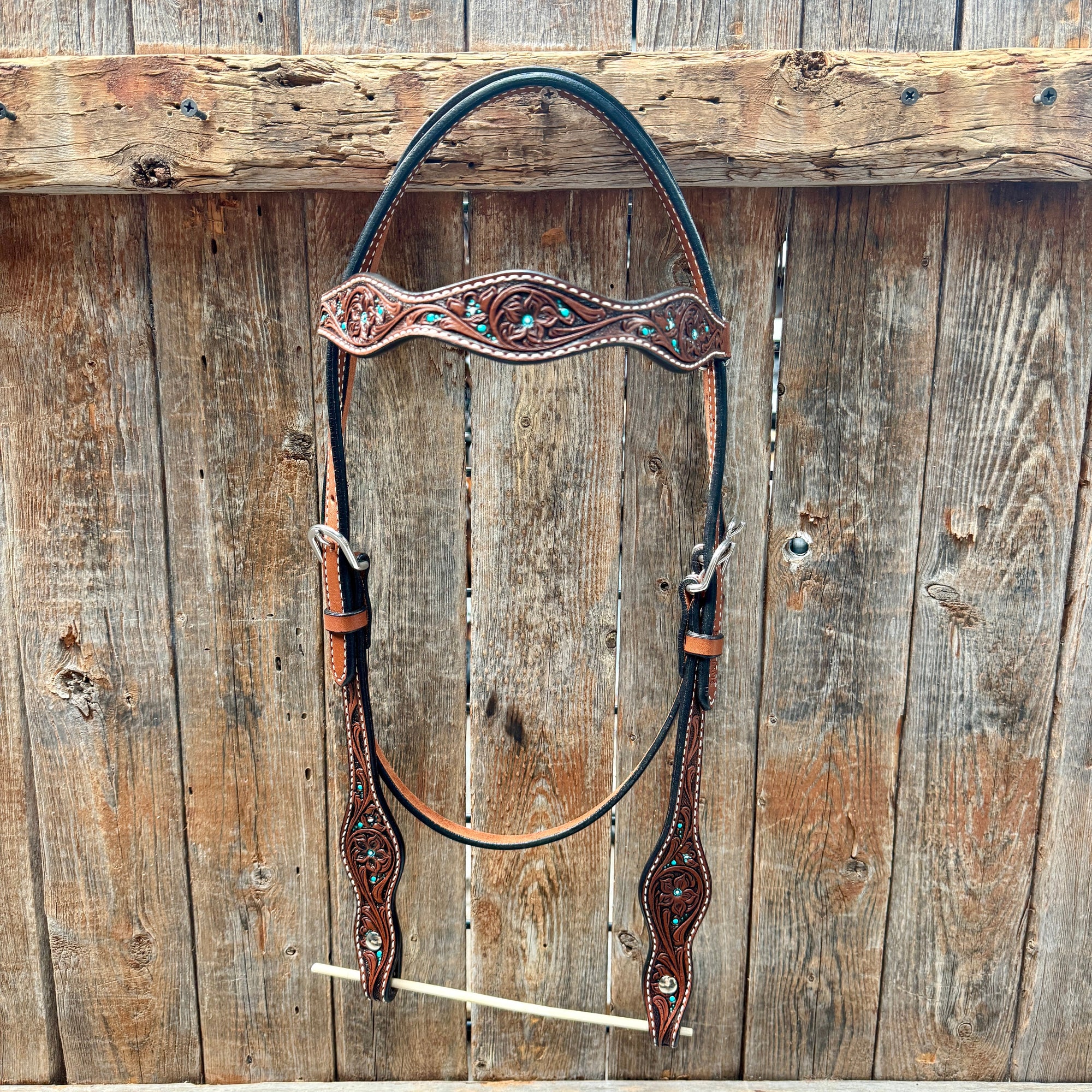 Medium Oil Floral and Teal Dot Browband / One Ear Headstall and Breastcollar Tack Sets