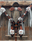 Two Tone Leaf White Browband/One Ear Headstall & Breastcollar Tack Set