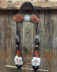 Two Tone Leaf White Browband/One Ear Headstall & Breastcollar Tack Set
