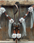 Two Tone Leaf White Browband/One Ear Headstall & Breastcollar Tack Set