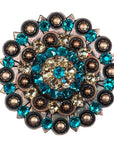 Copper Teal, Champagne Crystal Conchos Sizes from 1"-3" and Buckles