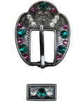 Antique Silver Fuchsia, Clear and Emerald  Crystal Conchos - Sizes from 1"- 3" and Buckles