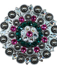 Antique Silver Fuchsia, Clear and Emerald  Crystal Conchos - Sizes from 1"- 3" and Buckles
