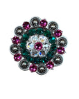 Antique Silver Fuchsia, Clear and Emerald  Crystal Conchos - Sizes from 1"- 3" and Buckles