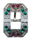 Antique Silver Fuchsia, Clear and Emerald  Crystal Conchos - Sizes from 1"- 3" and Buckles